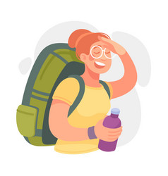 Woman Character With Backpack Looking