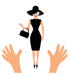 Hands Reaching To Woman In Black Hat Bag