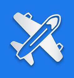 Paper Cut Plane Icon Isolated On Blue Background