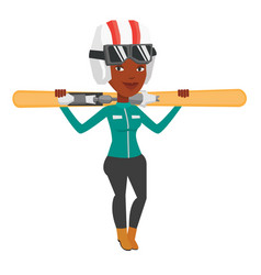 Woman Holding Skis