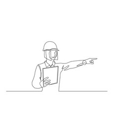 Continuous One Line Woman Engineer In A Helmet