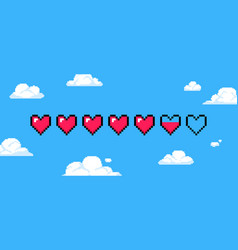 Pixel Heart Game Health 8 Bit Life Bar With Red