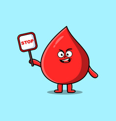 Cute Cartoon Blood Drop With Stop Sign Board