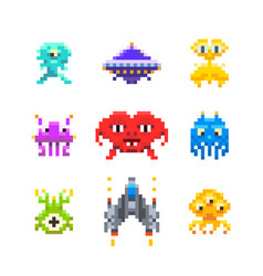 Space Invaders Game Enemies In Pixel Art Style