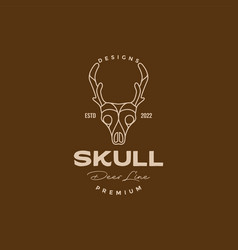 Line Vintage Deer Head Skull Logo Design Graphic