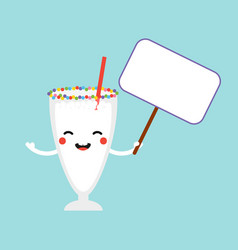 Milkshake Glass Character Holding Blank Sign