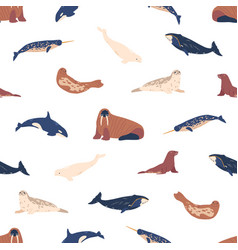 Seamless Pattern With Whale Walrus Orca