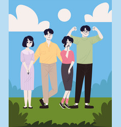 Happy Korean Family In Outdoors