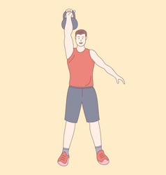 Man Lifting Kettlebell In Gym Standing