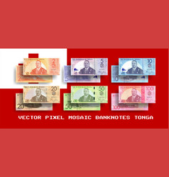 Set Of Pixel Mosaic Banknotes Tonga