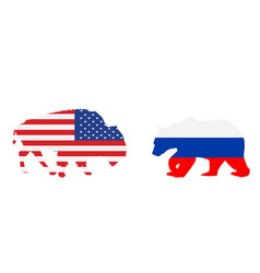 America Flag Bison Buffalo Vs Russia Flag Bear