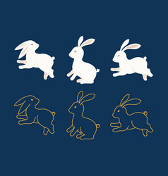 Rabbit Or Hare Silhouette And Flat Lines Set