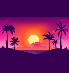 Tropical Palm Trees At Sunset On The Ocean