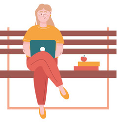 Woman On Park Bench With Laptop Icon