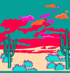 Cacti In The Desert At Sunset