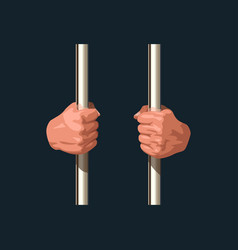 Prisoner Hands Holding Metal Bars On Dark