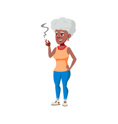 Aged African Woman Smoking On Backyard Cartoon