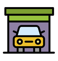 Car In The Garage Icon Color Outline