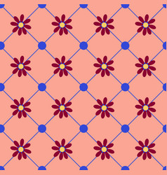 Flower On Blue Network Seamless Pattern