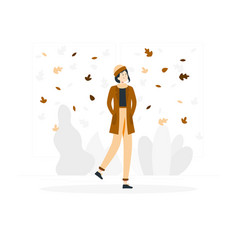 Autumn Girl Walking Down The Street