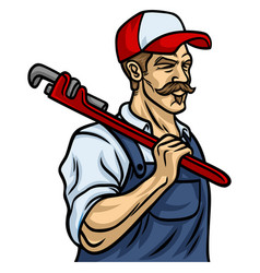 Plumber Handyman Holding Wrench Mascot Design