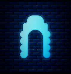 Glowing Neon Judge Wig Icon Isolated On Brick Wall