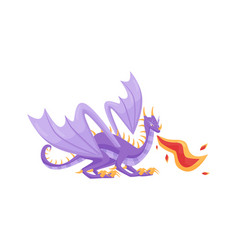 Large Purple Dragon Breathing Hot Fire Side View