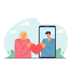 Woman And Man On Screen Of Mobile Phone Holding