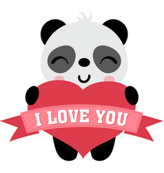 Cute Panda Holding A Heart I Love You Banner