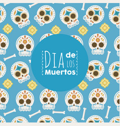 Dia De Los Muertos Poster With Head Skulls Pattern