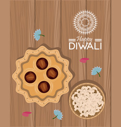 Happy Diwali Celebration With Menu Food In Wooden