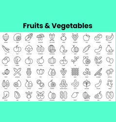 Set Of Fruits And Vegetables Icons Linear Style