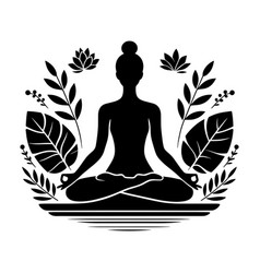 Yoga Meditation Silhouette On White Background