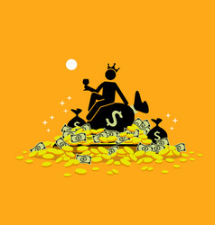 Man Wearing A Crown Sitting On Pile Of Money