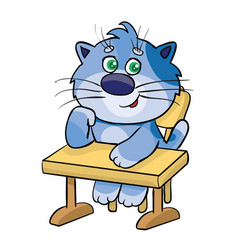 Cute Blue Cat Sitting At A Desk And Ready