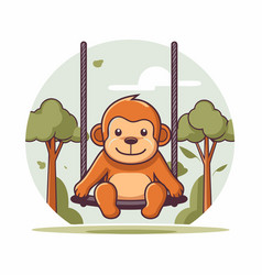 Cute Monkey Sitting On Swing In The Park