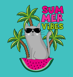 Summer Vibes - Cool Cat On The Watermelon Slice