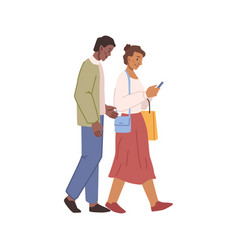 Couple Man And Woman With Phone Walking Together