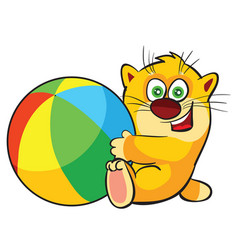 Cute Ginger Kitten Yips With A Big Colored Ball