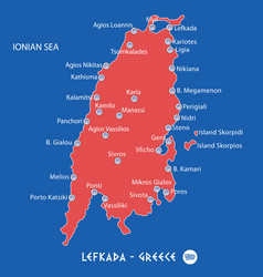 Island Of Lefkada In Greece Red Map