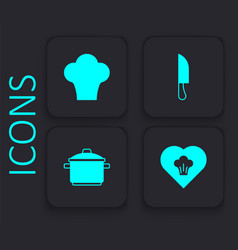 Set Chef Hat Knife And Cooking Pot Icon Black