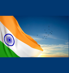 Tricolor Indian Flag On Sunset