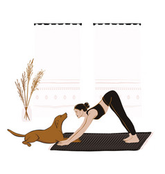 Woman Doing Yoga With Dog At Home During