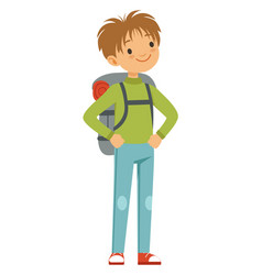 Boy With Tourist Backpack Outdoor Travel Cartoon