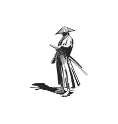 A Minimalist Ink Drawing Of Samurai Warrior