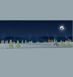 Christmas Night With Log Cabin And Pines Forest