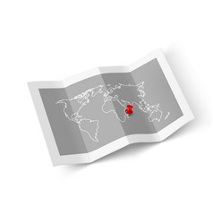 Paper Folded World Map With Red Pin Pointer