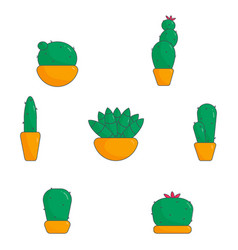 Cactus Green Needles Pot Yellow Set Elements