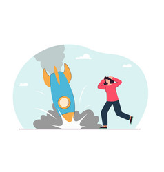 Frustrated Businesswoman And Falling Rocket