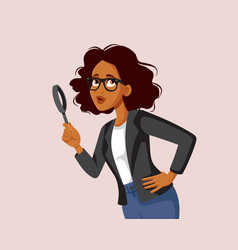 Curious Business Woman Holding A Magnifying Glass